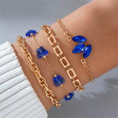 4pcs Blue Flower Love Butterfly Bracelet Set With Rhinestones Design Valentines Day - ProTrendyz