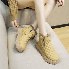 Women's Plaid Pattern Platform Ankle Boots Casual Side Zipper Plush Lined Snow Boots Winter Comfortable Short Boots - ProTrendyz