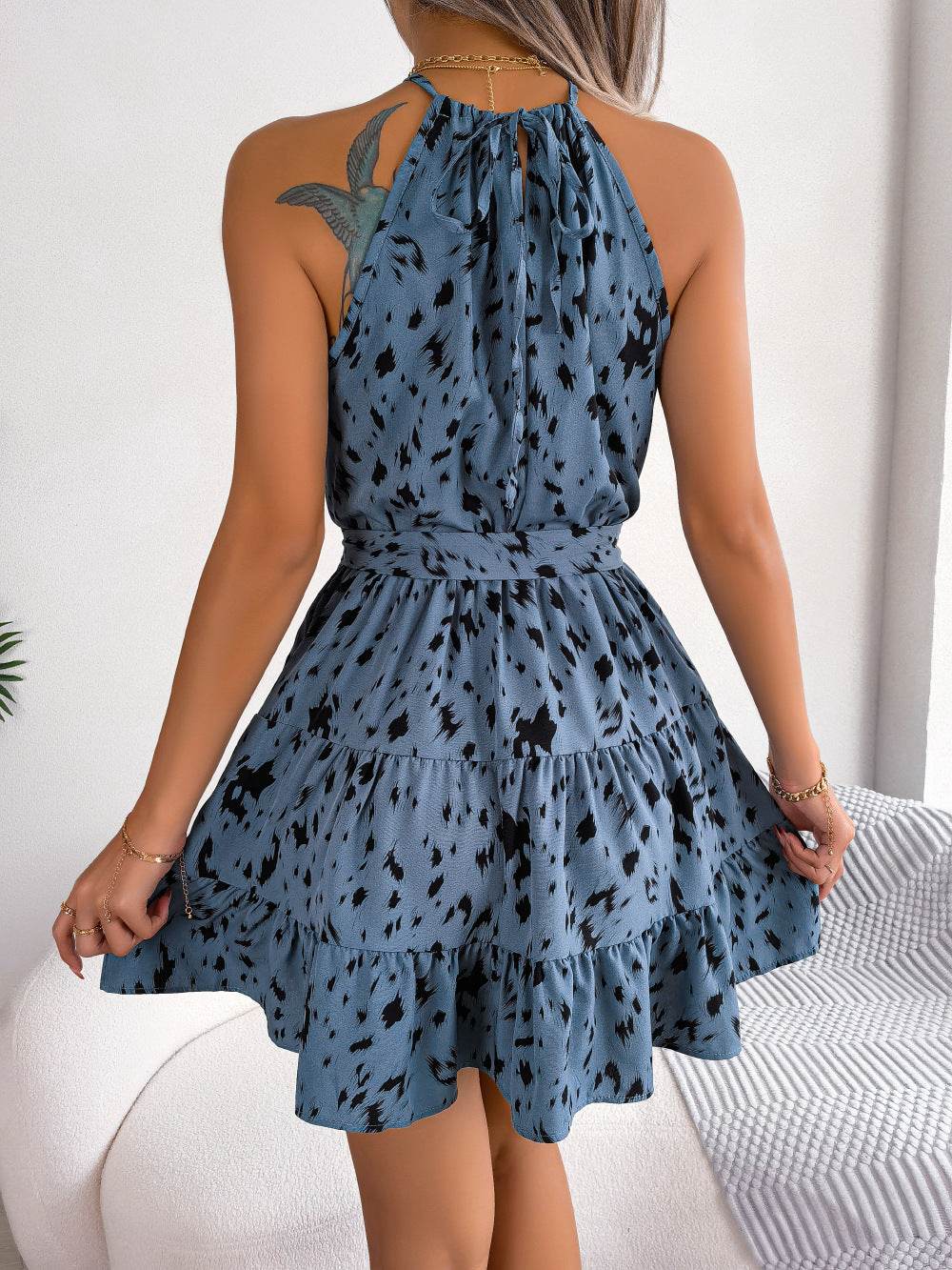 Casual Leopard Print Ruffled Swing Dress Summer Fashion Beach Dresses Women - ProTrendyz