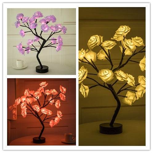 Rose Flower Lamp USB Battery Operated LED Table Lamp Bonsai Tree Night Lights Garland Bedroom Decoration Lights Home Decor - ProTrendyz