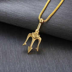 Neptune's Trident Necklace Retro Mythical Sea King Poseidon Trident Harpoon Pendant Necklace Men's Fashion Trend Cool Jewelry - ProTrendyz