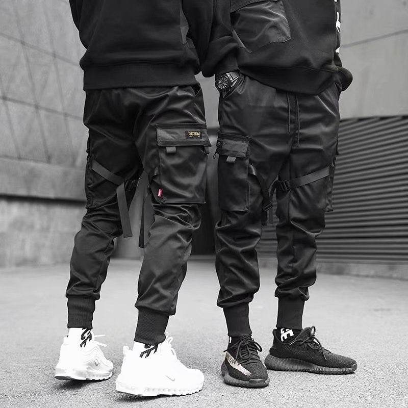 Ribbons Harem Joggers Men Cargo Pants Streetwear Hip Hop Casual Pockets Cotton Track Pants - ProTrendyz