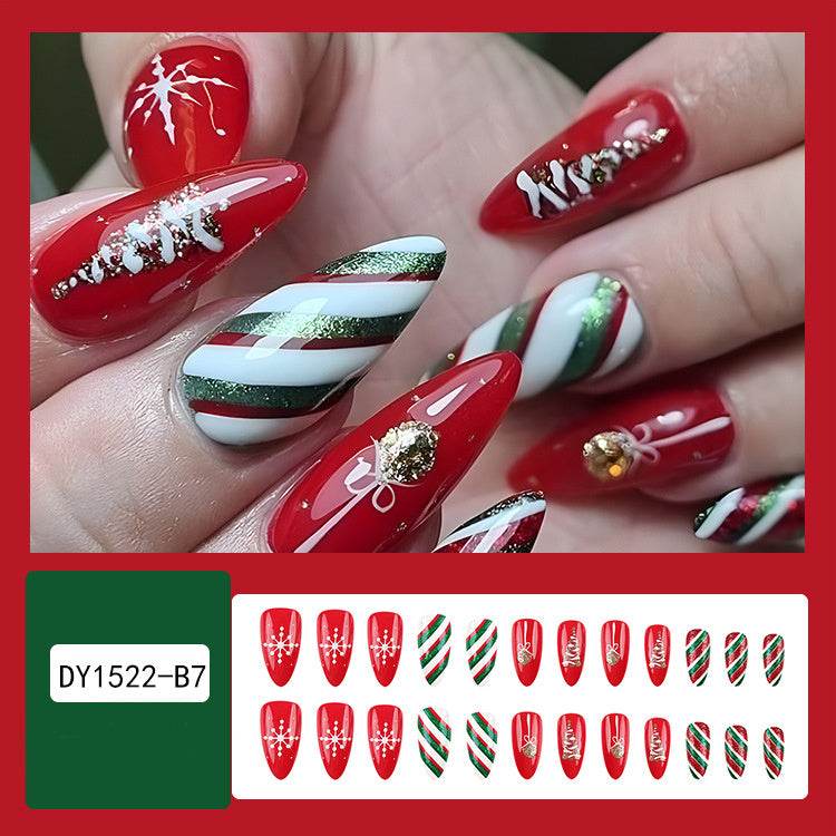 24pcs Christmas False Nails Hat Striped Snowflake Nail Art Stickers For Parties Dances Or Holiday Wear - ProTrendyz