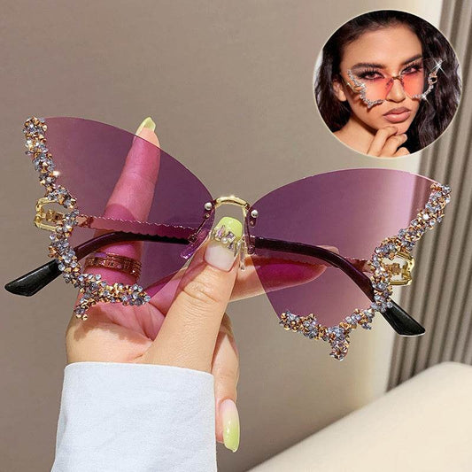 Luxury Diamond Butterfly Sunglasses Women Brand Y2K Vintage Rimless Oversized Sun Glasses Ladies Eyewear Shades - ProTrendyz