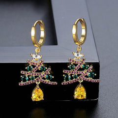 New Christmas Tree Earrings With Colorful Rhinestones Fashion Personality Shining Earrings Gift For Women Jewelry - ProTrendyz