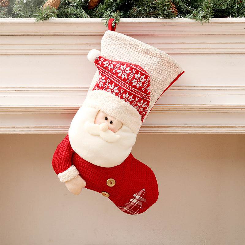 Large Red White Knitted Christmas Stocking Santa Claus Fireplace Decor Socks Xmas Gift Bags Candy Holder Decor For Home - ProTrendyz