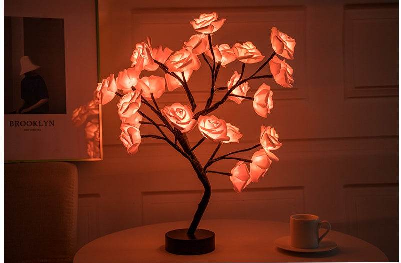 Rose Flower Lamp USB Battery Operated LED Table Lamp Bonsai Tree Night Lights Garland Bedroom Decoration Lights Home Decor - ProTrendyz