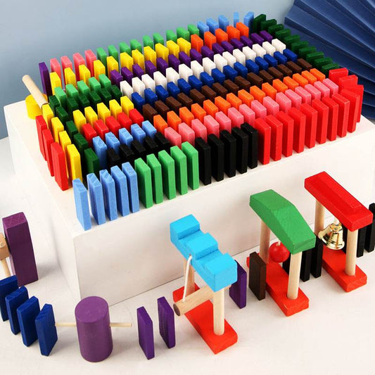 Wooden Domino Blocks Building Toy Kits Color Sort Rainbow Dominoes Games Educational Wood Block Toys For Children Kids Gifts - ProTrendyz