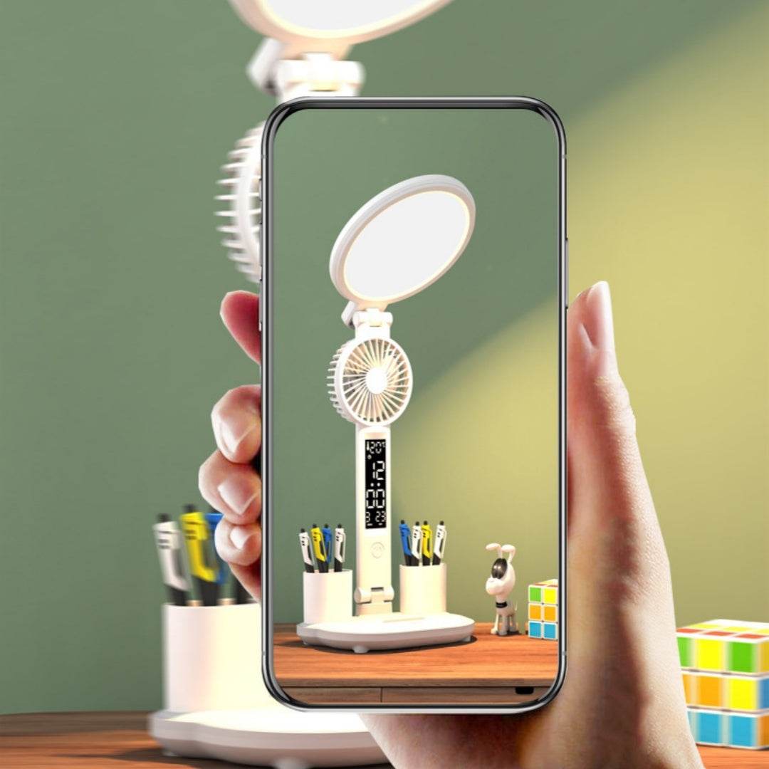 LED Clock Table Lamp USB Chargeable Dimmable Desk Lamp Plug-in LED Fan Light Foldable Eye Protection Reading Night Light - ProTrendyz