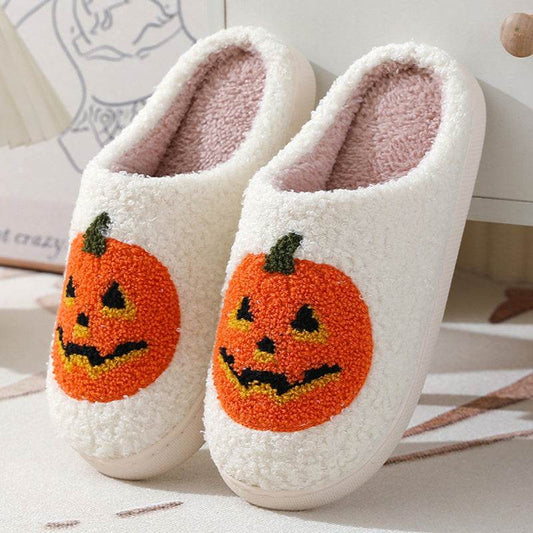 Halloween Pumpkin Cartoon Slippers Warm Winter Slippers Men And Women Couples Indoor House Shoes - ProTrendyz