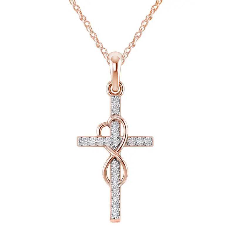 Alloy Pendant With Diamond And Eight-character Cross Necklace US - ProTrendyz