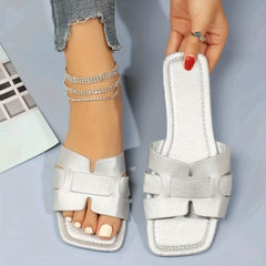 Square Toe Flat Sandals Summer Hollow Out Slides Slippers Women Footwear - ProTrendyz