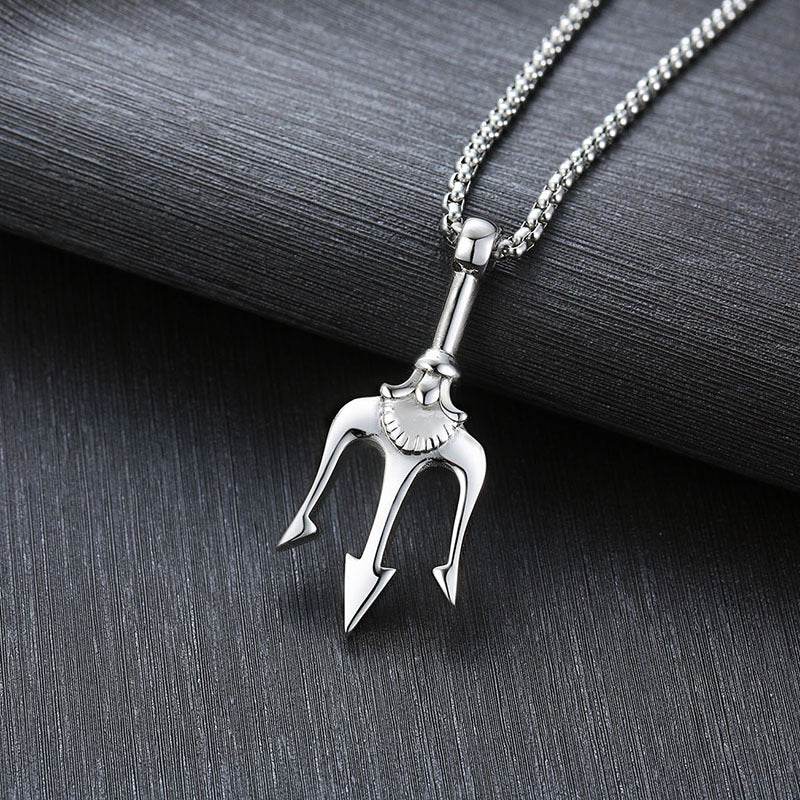 Neptune's Trident Necklace Retro Mythical Sea King Poseidon Trident Harpoon Pendant Necklace Men's Fashion Trend Cool Jewelry - ProTrendyz