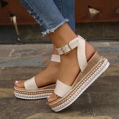 Summer Sandals Buckle Strap Hemp Wedges Platform Peep Toe Shoes Women - ProTrendyz