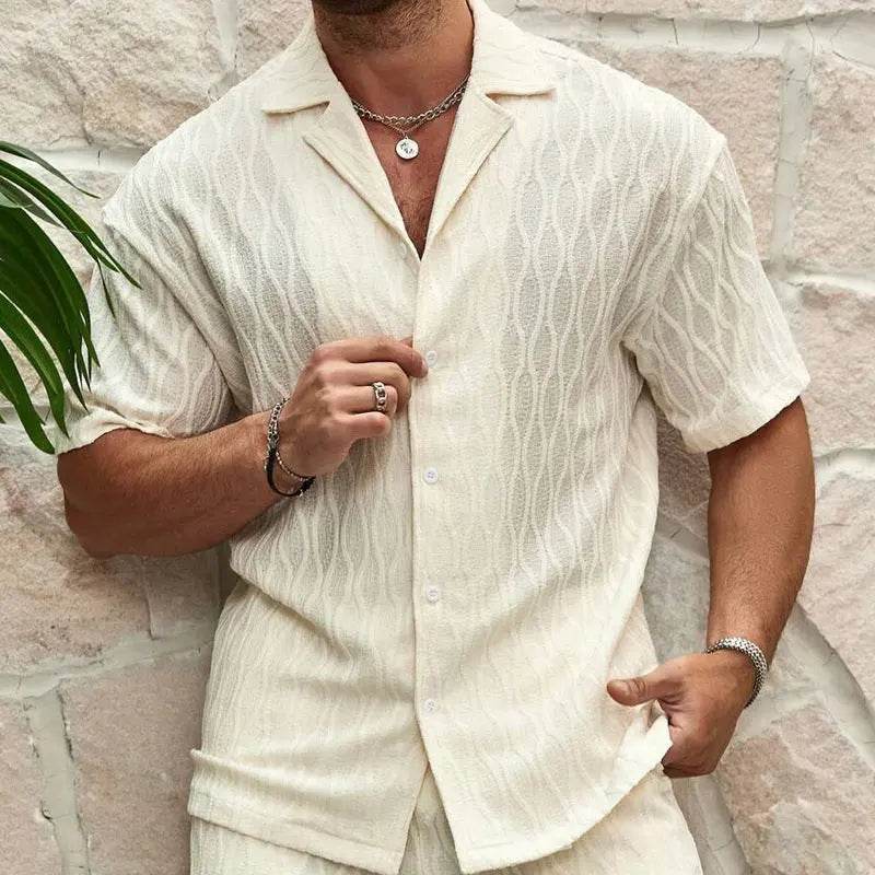 Men Tracksuits Summer Fashion Solid Loose Casual Two Pieces Lapel Button Shirt Shorts Beach Holiday All-match Outfits Male XXXL - ProTrendyz