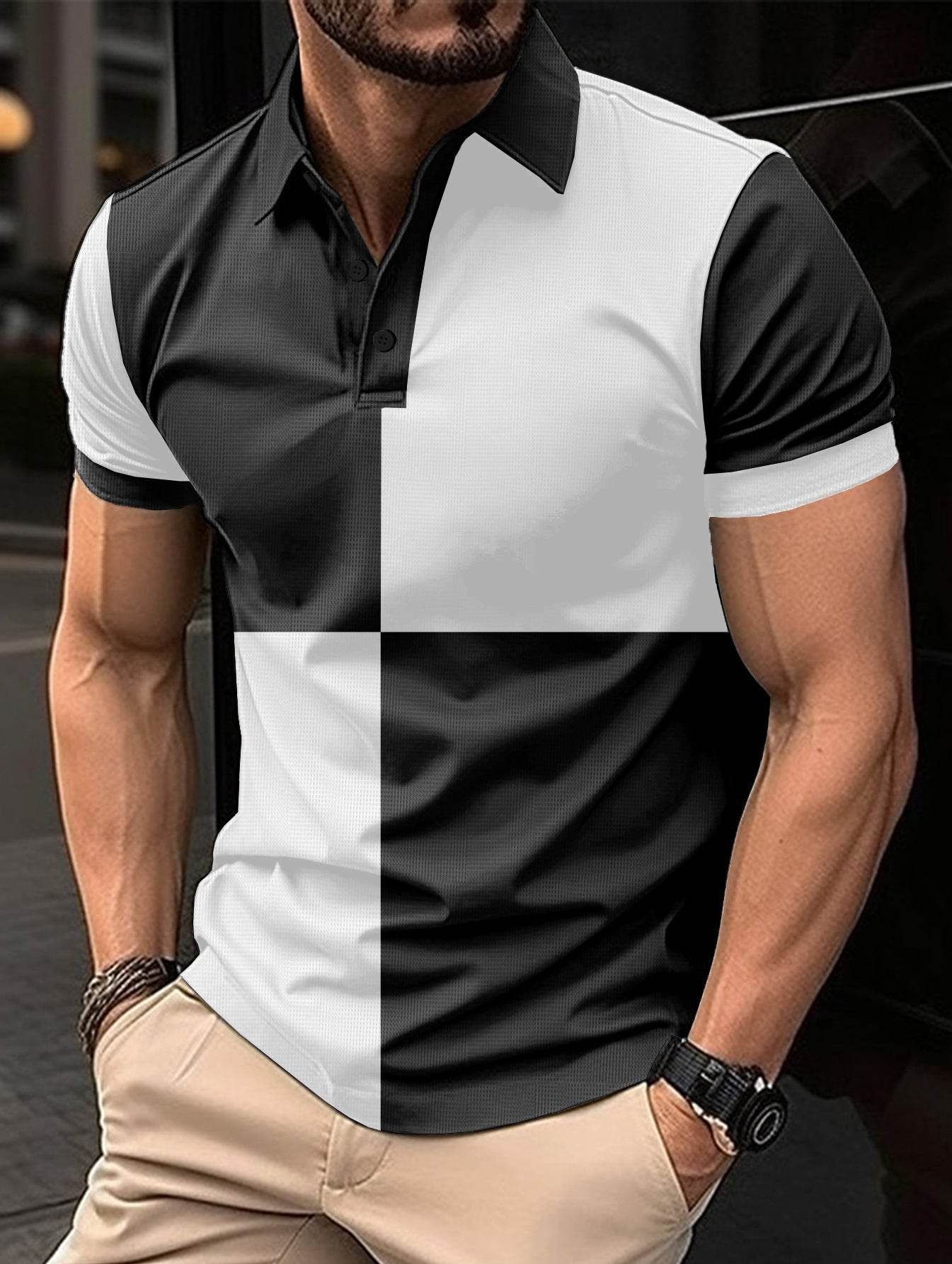 Casual Sports Short Sleeve Color Stitching Turnover Neck Polo Shirt Men Clothing - ProTrendyz