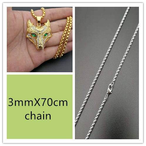 Men Stainless Steel Necklace Gold Color Viking Wolf Head Necklace Pendant With Chain Iced Out Norse Talisman Ethnic Jewelry - ProTrendyz