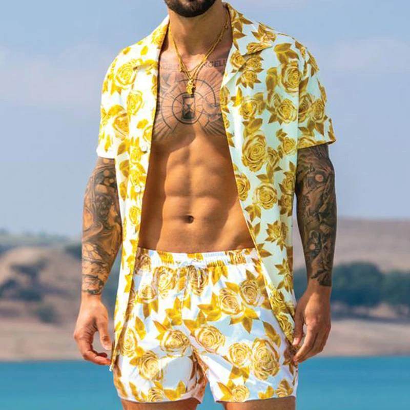 Streetwear Short Sleeve Beach Shirt With Short Pants Casual Men Clothing Outfits - ProTrendyz