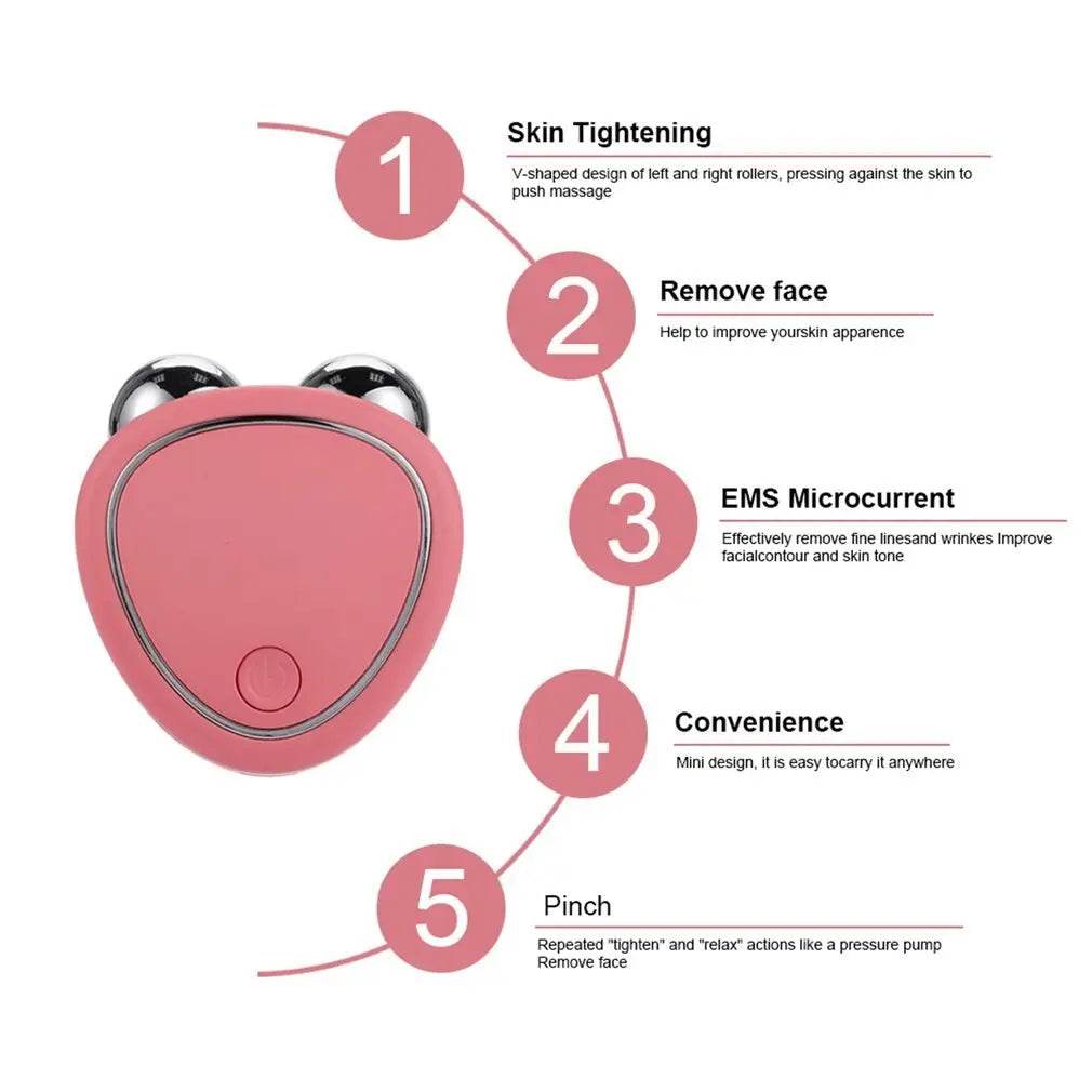 Portable Facial Micro-current Beauty Instrument For Lifting Thinning And Reducing Edema With Double Roller Massager - ProTrendyz