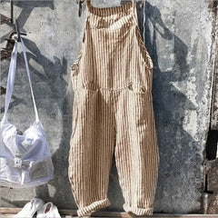 Striped Bib Jumpsuit With Pockets Summer Fashion Loose Wide-leg Pants For Women Clothing - ProTrendyz
