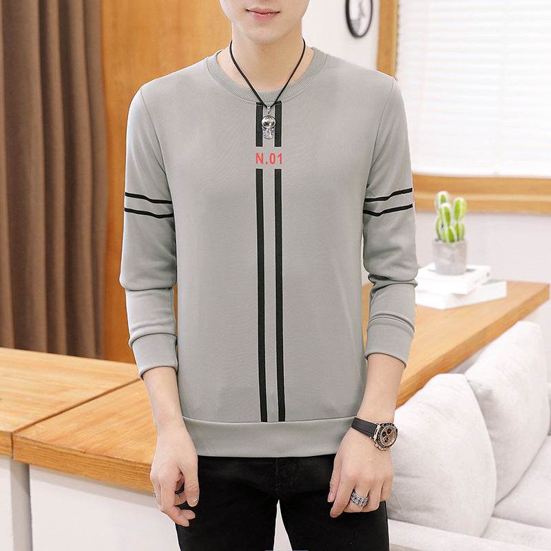 Spring and Autumn New mens printed long-sleeved T-shirt teen round neck bottom top fashion casual mens clothing - ProTrendyz