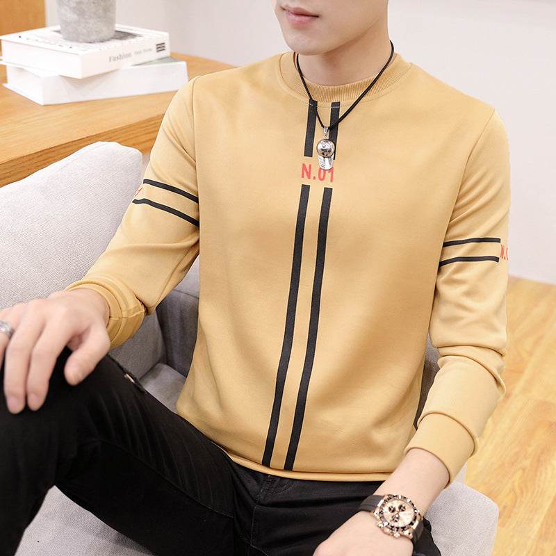 Spring and Autumn New mens printed long-sleeved T-shirt teen round neck bottom top fashion casual mens clothing - ProTrendyz