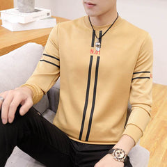 Spring and Autumn New mens printed long-sleeved T-shirt teen round neck bottom top fashion casual mens clothing - ProTrendyz