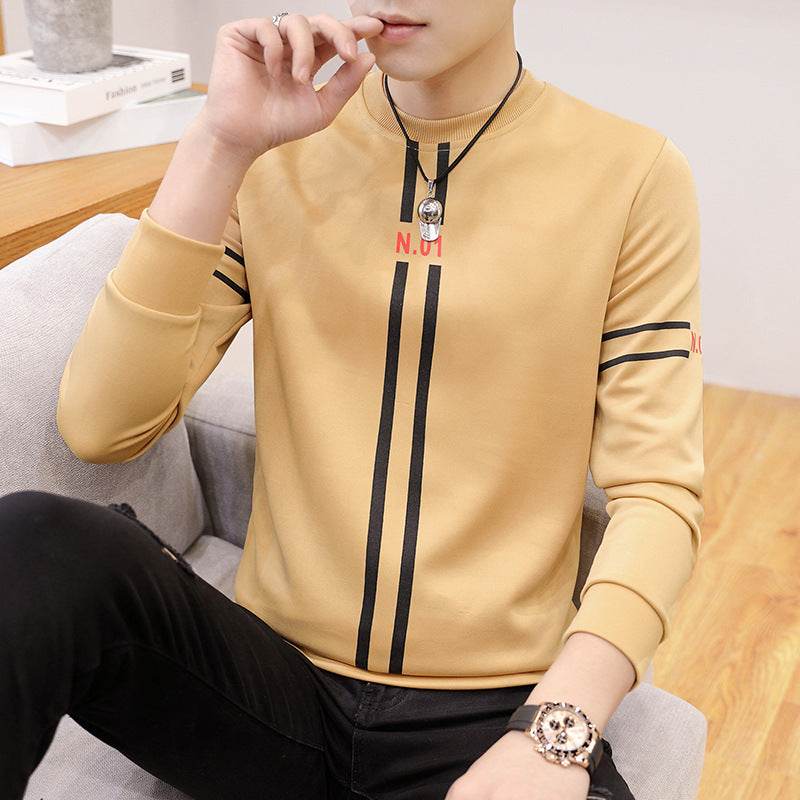 Spring and Autumn New mens printed long-sleeved T-shirt teen round neck bottom top fashion casual mens clothing - ProTrendyz