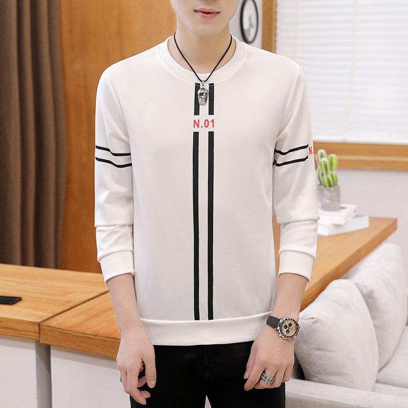 Spring and Autumn New mens printed long-sleeved T-shirt teen round neck bottom top fashion casual mens clothing - ProTrendyz