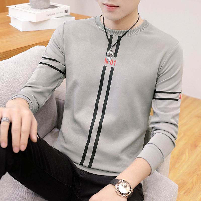 Spring and Autumn New mens printed long-sleeved T-shirt teen round neck bottom top fashion casual mens clothing - ProTrendyz