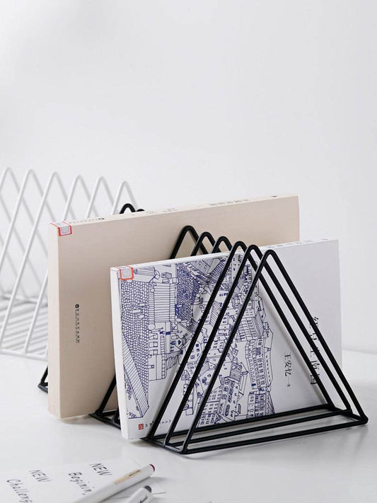 Desktop Wrought Iron Triangle Book Stand Creative Ins Wind Bookshelf Student Desk Bookend Table Book Stand Shelf Book Clip Book Rest - ProTrendyz