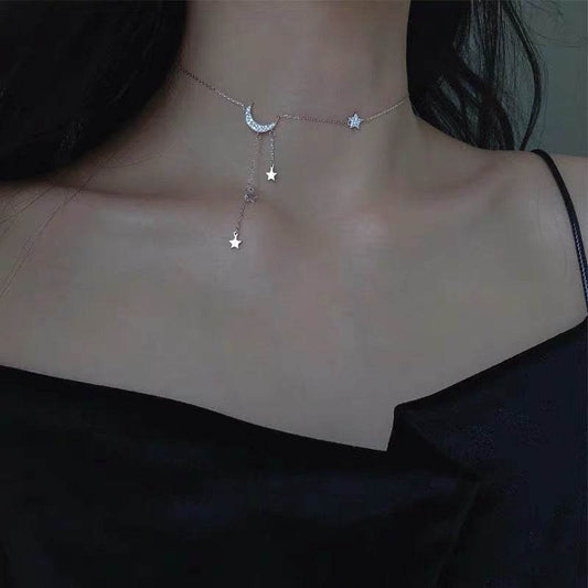 Temperament Simple Star And Moon Pendant Necklace Female Tide Niche Light Luxury Korean Personality Clavicle Chain - ProTrendyz
