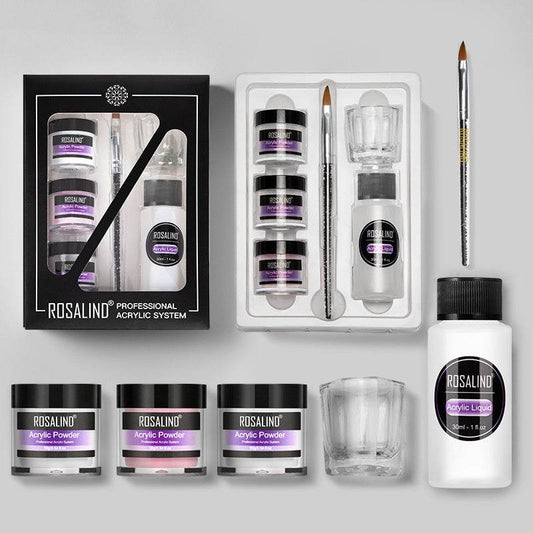 Nail Powder Acrylic System Kit Professional Nail Art Tool Set Contain Glass Cup Acrylic Liquid Extention Carving Manicure - ProTrendyz