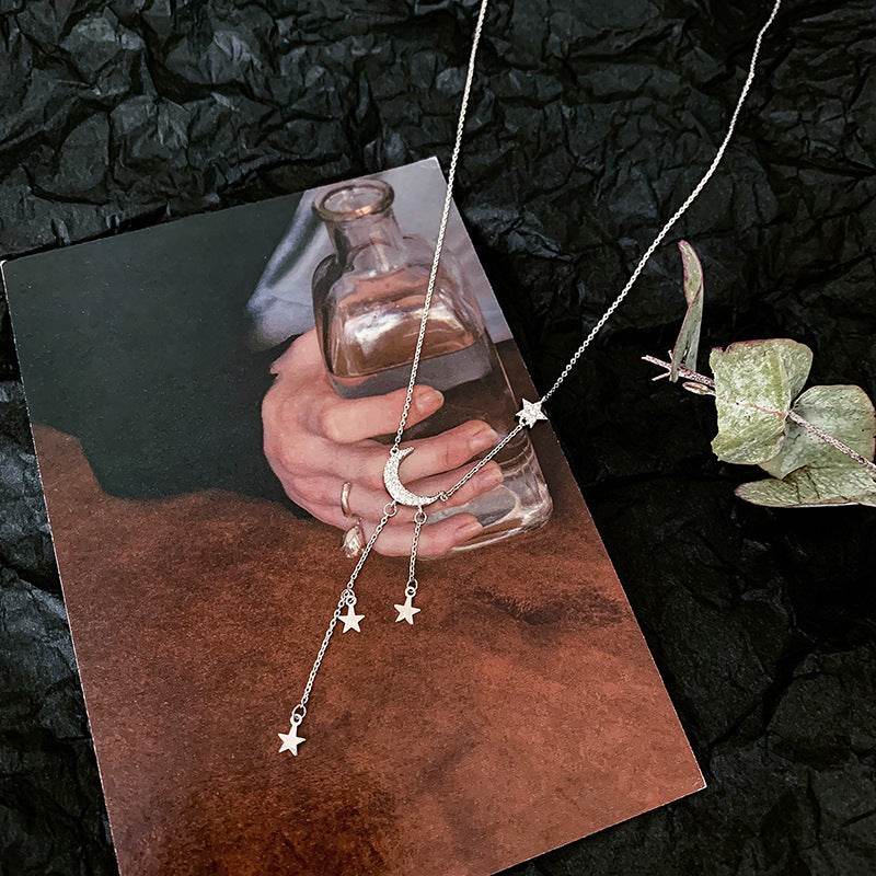 Temperament Simple Star And Moon Pendant Necklace Female Tide Niche Light Luxury Korean Personality Clavicle Chain - ProTrendyz