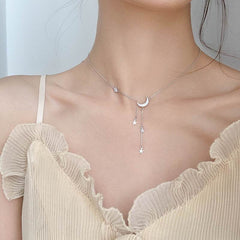 Temperament Simple Star And Moon Pendant Necklace Female Tide Niche Light Luxury Korean Personality Clavicle Chain - ProTrendyz