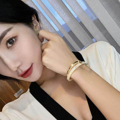 Metal White Shellfish Plate Bracelet For Women Opening Adjustable 2 Layers Design Llight Luxury Female Fashion Jewelry Gifts - ProTrendyz