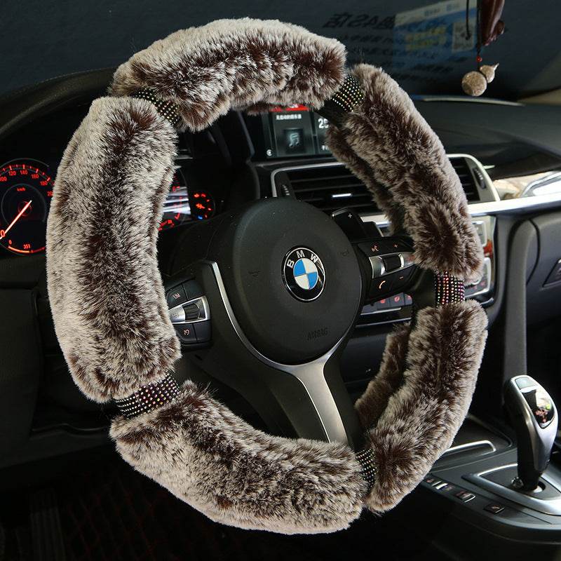 Car Steering Wheel Cover Winter Plush Steering Wheel Cover Korea Diamond Fashion Cute Handle Cover Car Accessories - ProTrendyz
