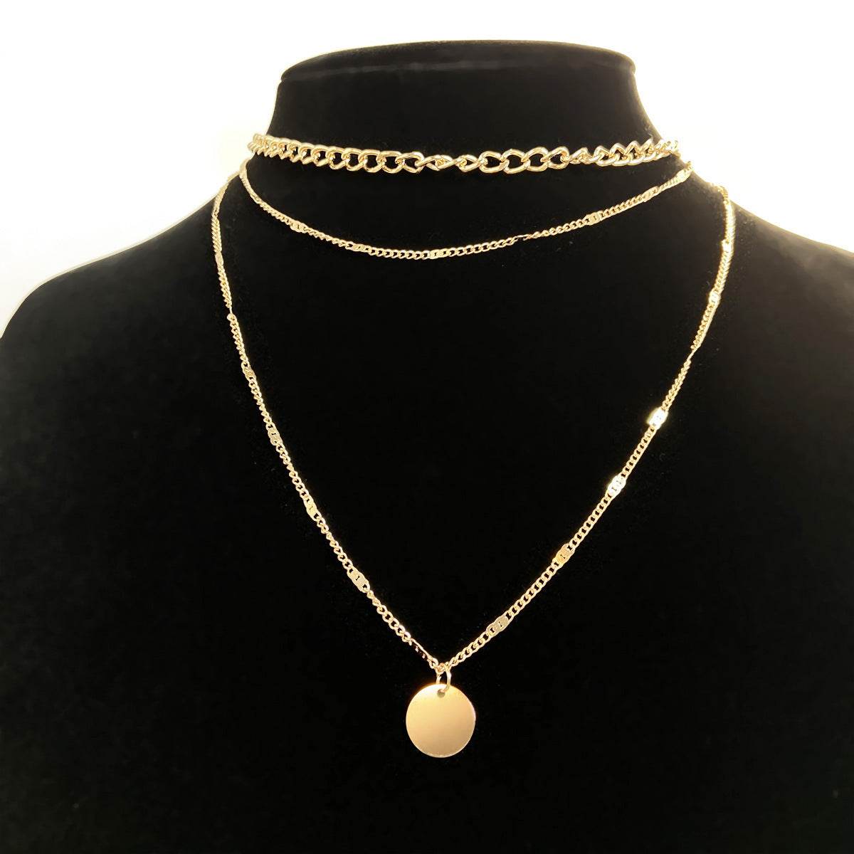 Women's Multilayer Necklace Ins Fashion Disc Pendant Clavicle Necklace Chains Personality Jewelry - ProTrendyz