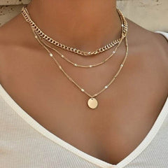 Women's Multilayer Necklace Ins Fashion Disc Pendant Clavicle Necklace Chains Personality Jewelry - ProTrendyz