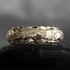 Gold Suspended Carved Rose Flower Ring - ProTrendyz
