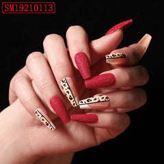 Red Color Leopard Print Ballet False Nails - ProTrendyz