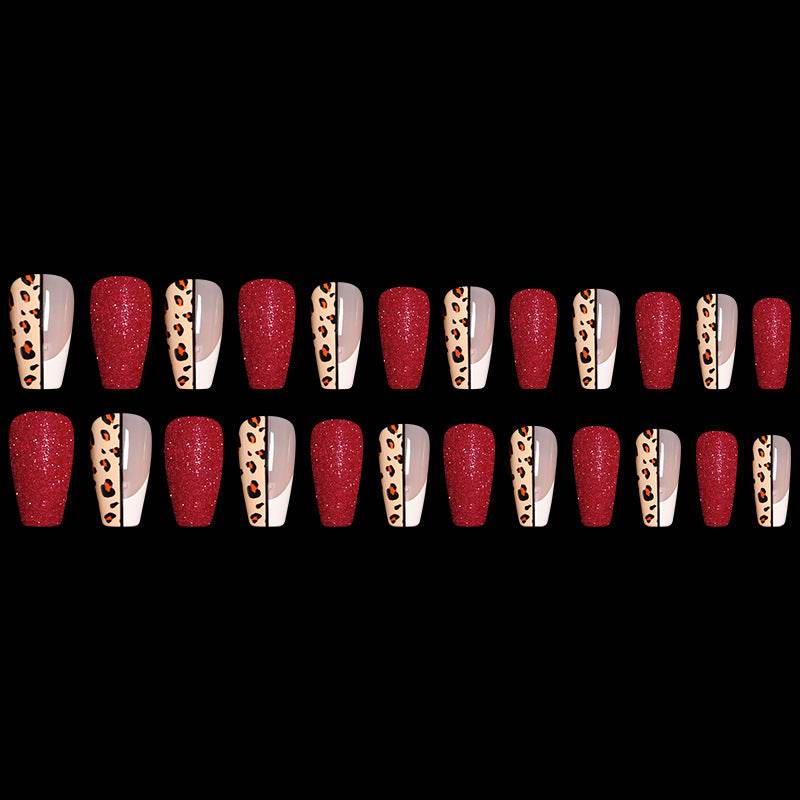 Red Color Leopard Print Ballet False Nails - ProTrendyz