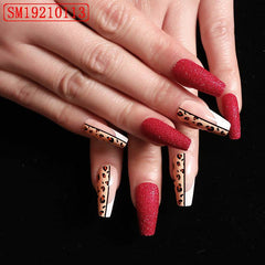 Red Color Leopard Print Ballet False Nails - ProTrendyz