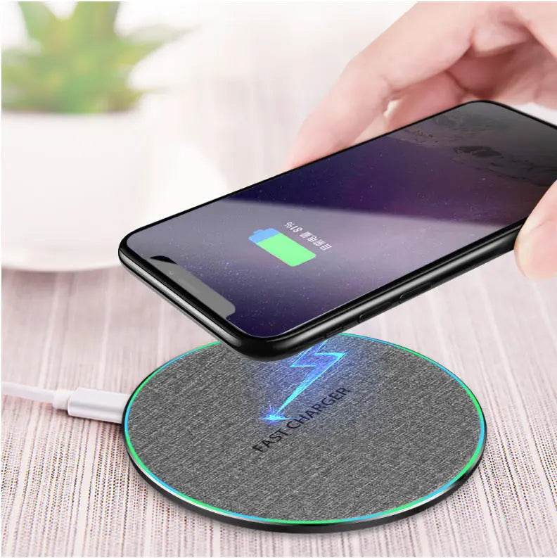 Qi Standard Ultra-Thin Fabric Aluminum Alloy Fast Charge Wireless Charger 15W Fast Charge Fast Charger Disc Wireless Charger - ProTrendyz