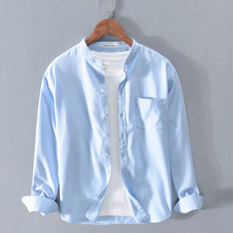 Fashion Stand-Up Collar Solid Color Simple Youth Long-Sleeved Cotton Shirt - ProTrendyz
