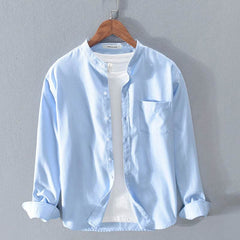 Fashion Stand-Up Collar Solid Color Simple Youth Long-Sleeved Cotton Shirt - ProTrendyz