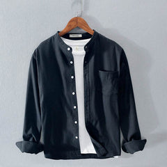 Fashion Stand-Up Collar Solid Color Simple Youth Long-Sleeved Cotton Shirt - ProTrendyz
