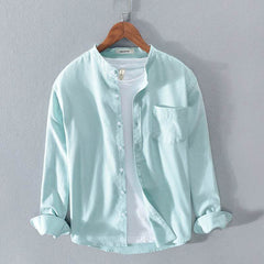 Fashion Stand-Up Collar Solid Color Simple Youth Long-Sleeved Cotton Shirt - ProTrendyz