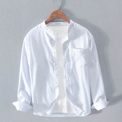 Fashion Stand-Up Collar Solid Color Simple Youth Long-Sleeved Cotton Shirt - ProTrendyz
