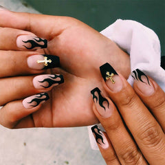 Short Ballet Black Flame French Wearing Nail Fake Nail Nail Patch Waterproof Nail Patch Removable Nail Patch - ProTrendyz